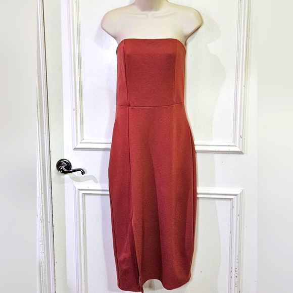 Soprano R. Marsala Strapless Front Split Midi Dress, Large, NWT - Picture 4 of 16